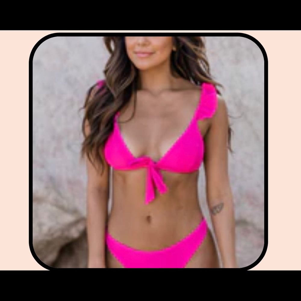 NWT Pink Lily Hot Pink Ruffle Bikini Top